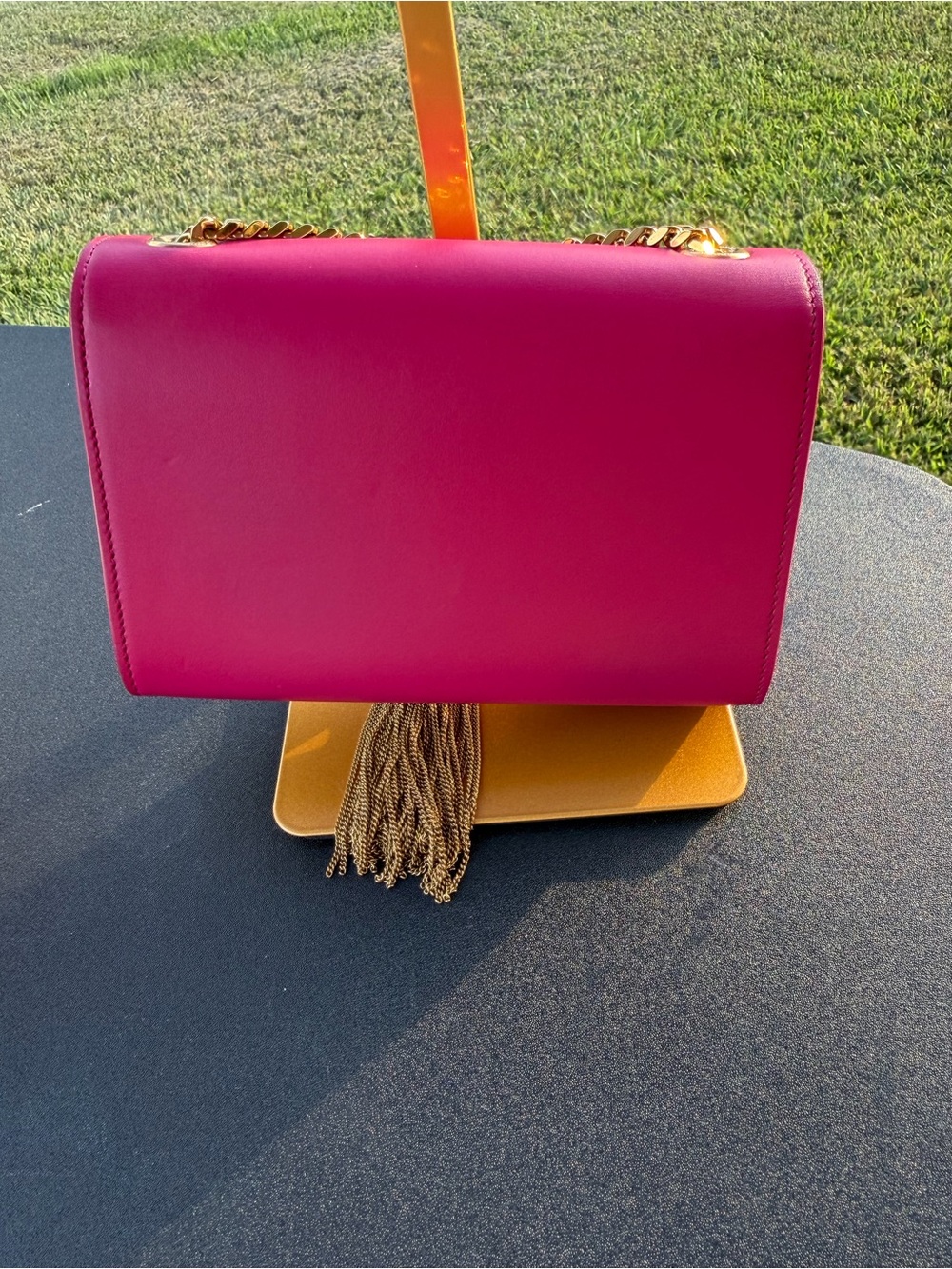 Saint Laurent Hot Pink Leather Tassel Chain Wallet with Gold Hardware - Picture 12 of 16